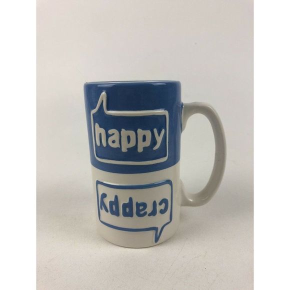 HMK HAPPY CRAPPY Cup Mug Bi Color Blue And White 8 oz *New* - Picture 11 of 11